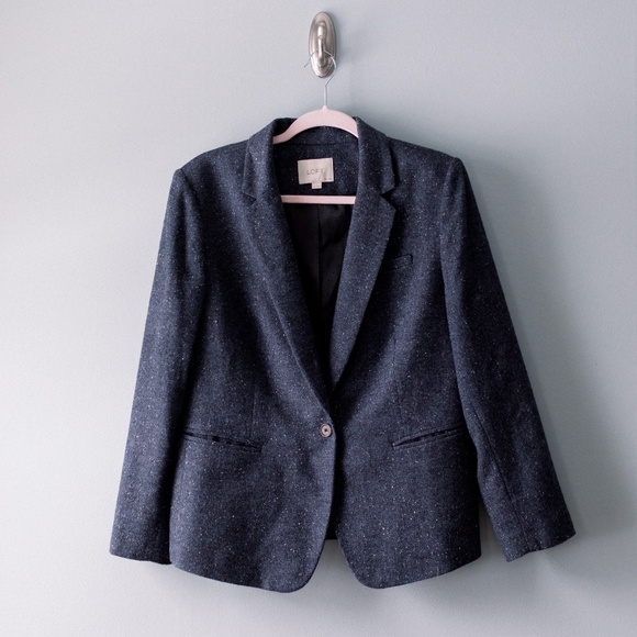 LOFT Navy Blue - Tweed - Women's Blazer - Size 14 P - Picture 1 of 8